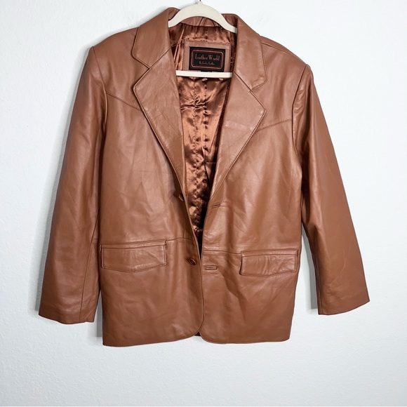 Leather World By Lucky Leather Jacket Men Small Chestnut Brown Coat Blazer - Picture 1 of 7